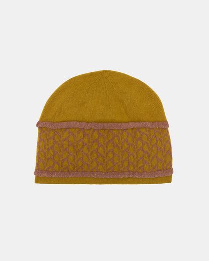 Knit Leaves Hat in Mustard