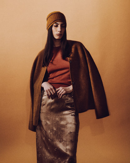 Knit Leaves Hat in Mustard