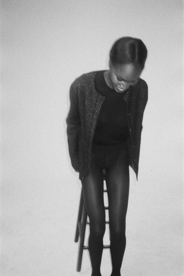 Pointelle Loose Jacket in Black
