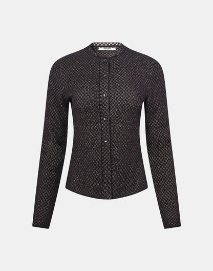 Pointelle Fitted Jacket in Black