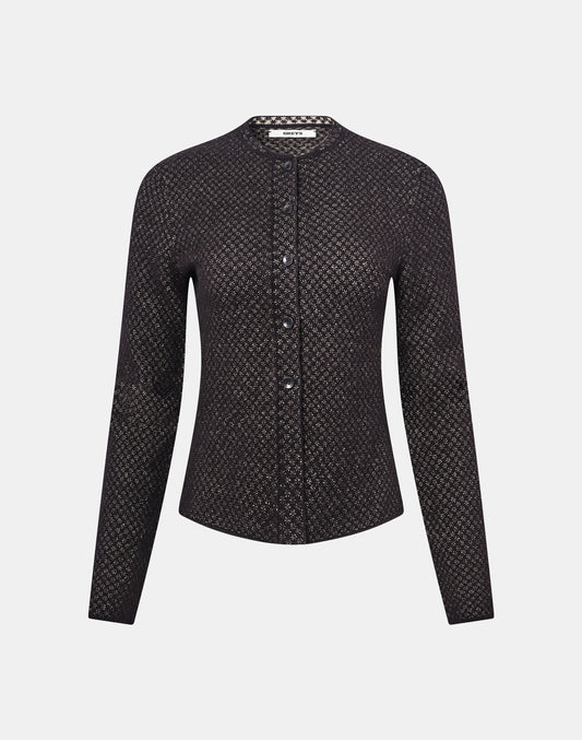 Pointelle Fitted Jacket in Black